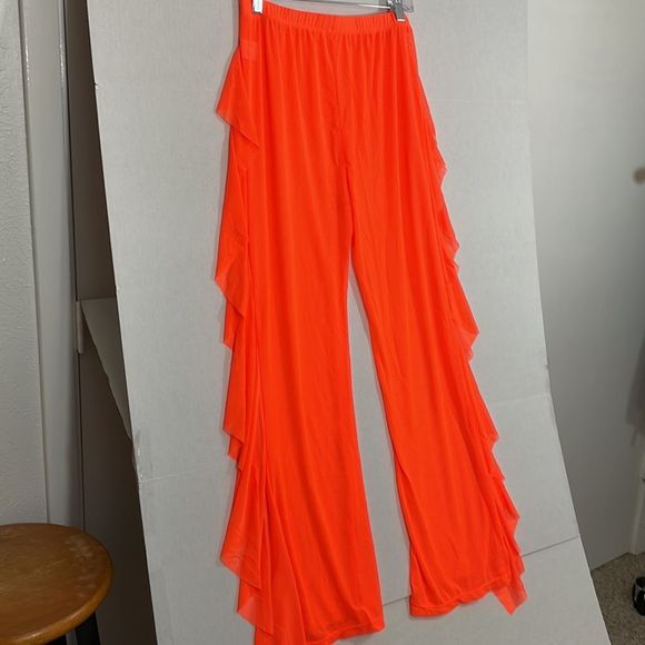 Mesh Cover Up Pants NWOT Elastic Waist, Sheer Neon Orange XL (see photos) - Picture 3 of 10